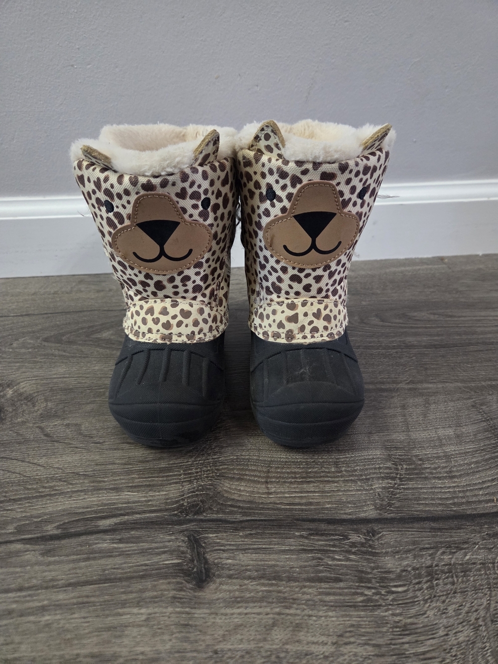 Cat & Jack Kids Leopard Print Bear Face Winter Boots Size 7